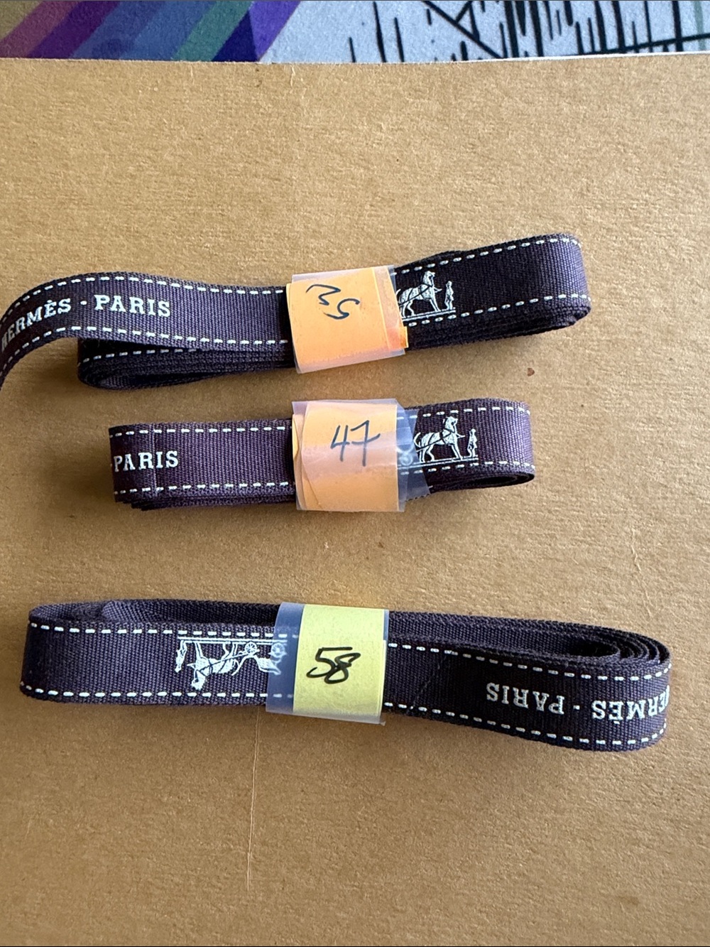 Hermes Brown and White Branded Ribbon Set
58”-47”52”